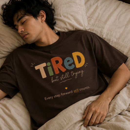 Tired, but still trying | Oversized T-Shirt | ChocolateBrown