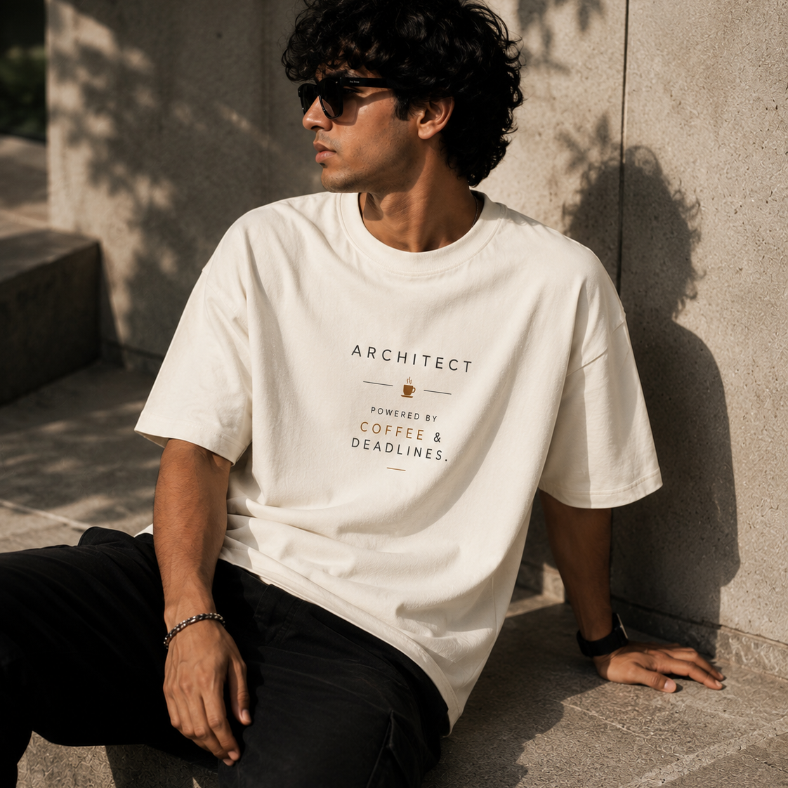 Coffee & Deadlines | Oversized T-Shirt | Offwhite