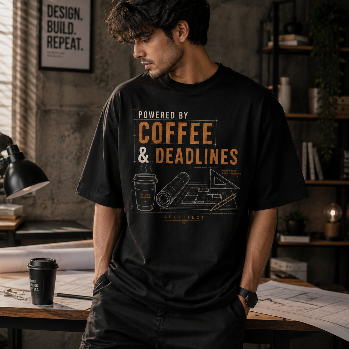 Coffee & Deadlines | Oversized T-Shirt | Black