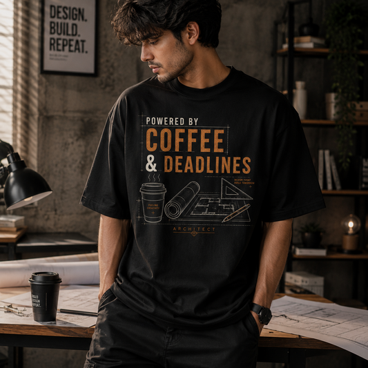 Coffee & Deadlines | Oversized T-Shirt | Black