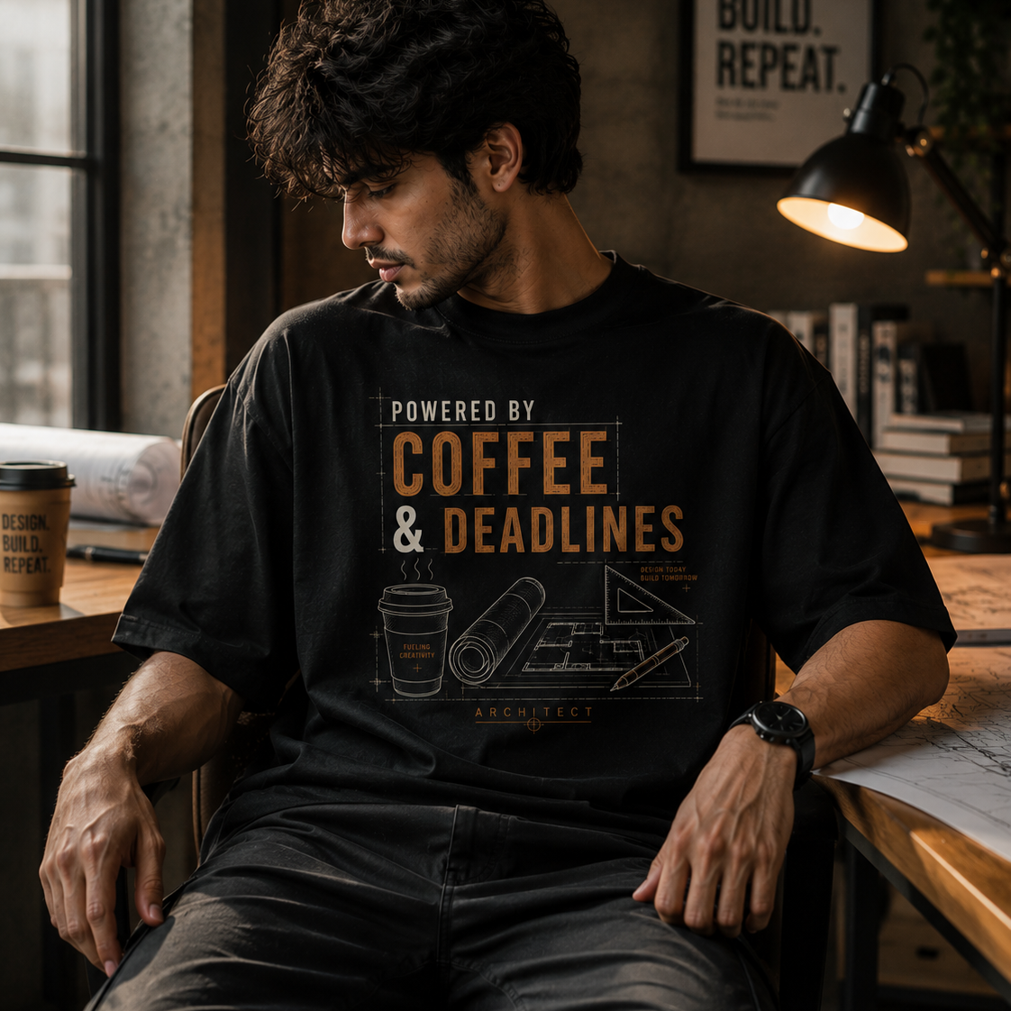 Coffee & Deadlines | Oversized T-Shirt | Black
