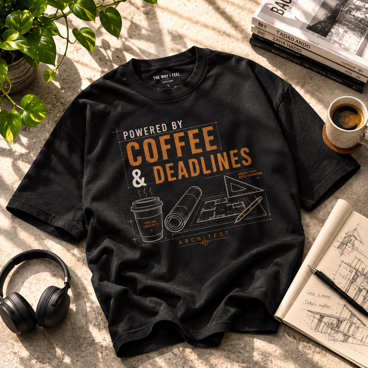Coffee & Deadlines | Oversized T-Shirt | Black