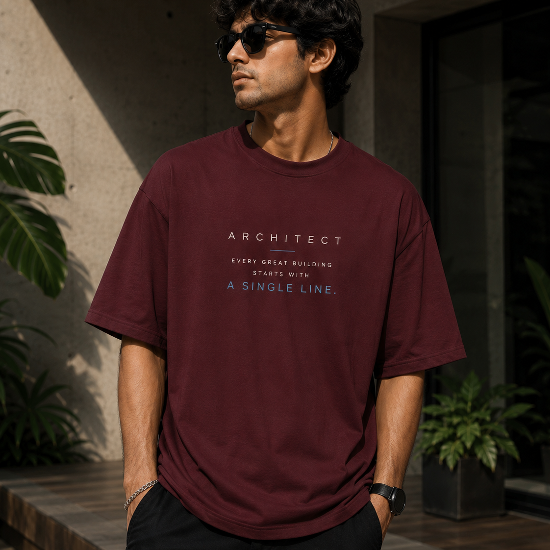 Line | Oversized T-Shirt | CarmineMaroon
