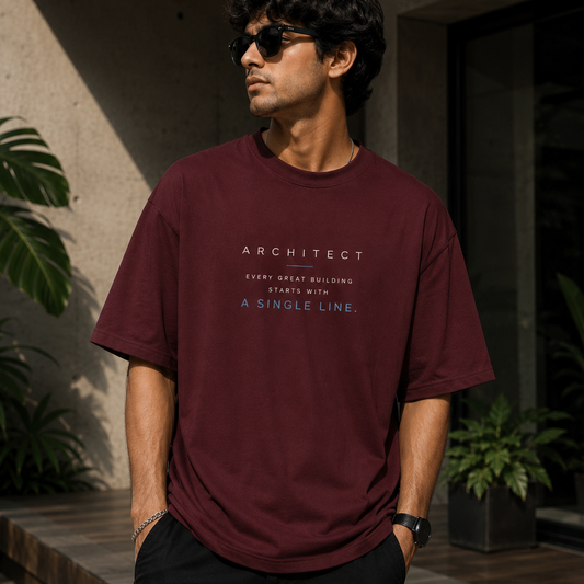 Line | Oversized T-Shirt | CarmineMaroon