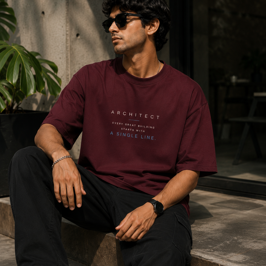 Line | Oversized T-Shirt | CarmineMaroon